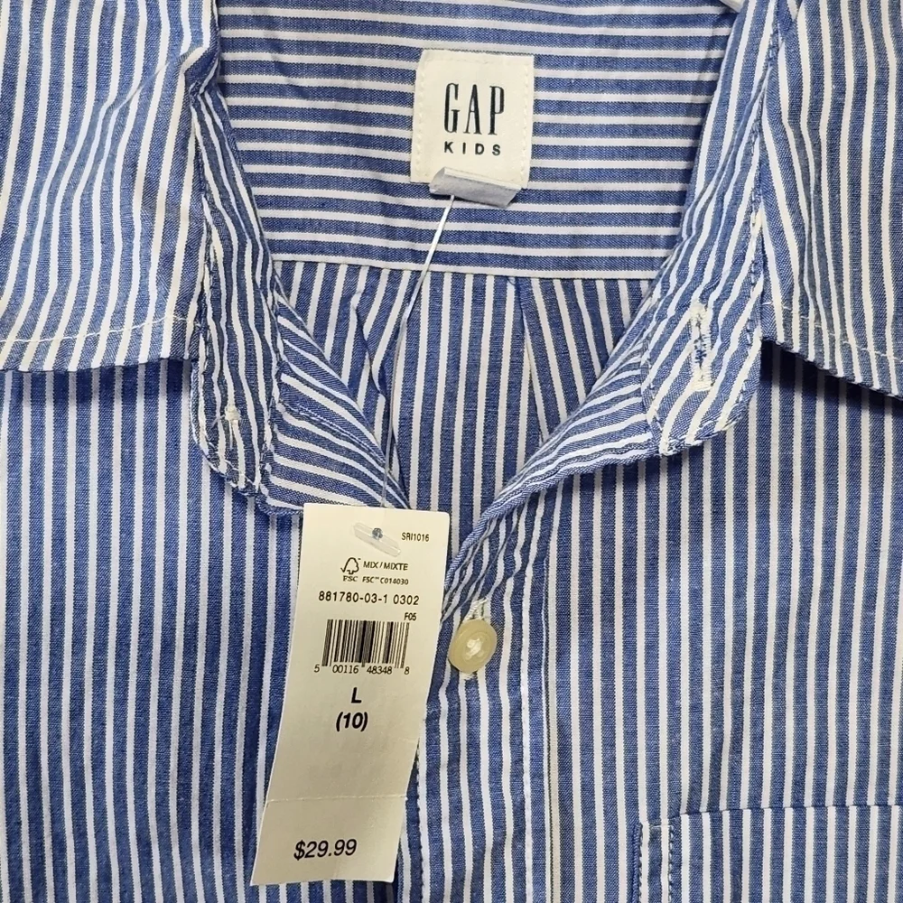 Gap Boys Size 10 Oxford Blue Strip Short Sleeve Collard Button Down Pocket Shirt
